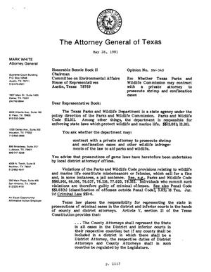 Texas Attorney General Opinion: MW-340