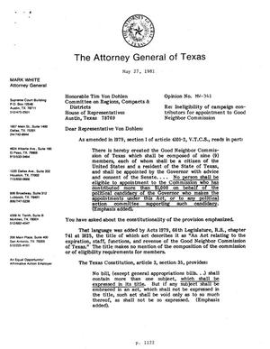 Texas Attorney General Opinion: MW-341