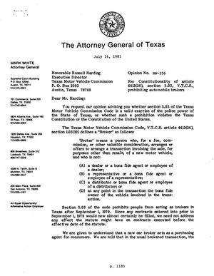 Texas Attorney General Opinion: MW-356