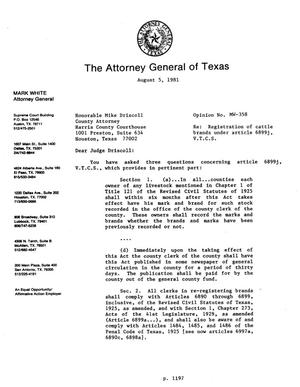 Texas Attorney General Opinion: MW-358
