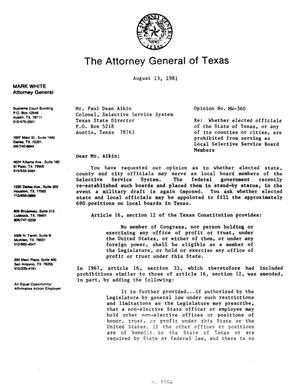 Texas Attorney General Opinion: MW-360