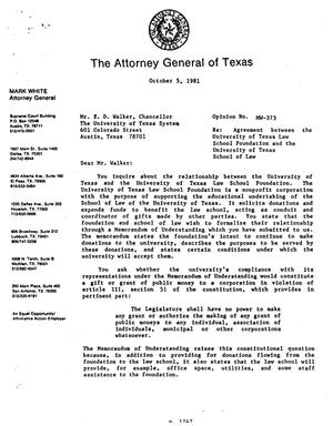 Texas Attorney General Opinion: MW-373