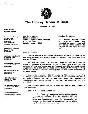 Texas Attorney General Opinion: MW-390