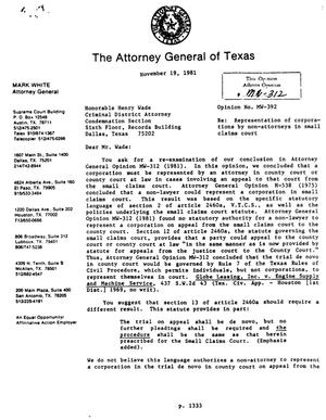 Texas Attorney General Opinion: MW-392