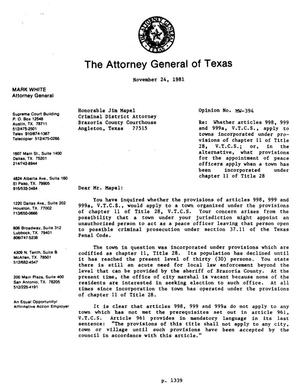 Texas Attorney General Opinion: MW-394