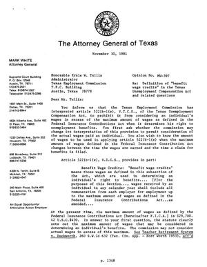 Texas Attorney General Opinion: MW-397