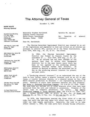Texas Attorney General Opinion: MW-402