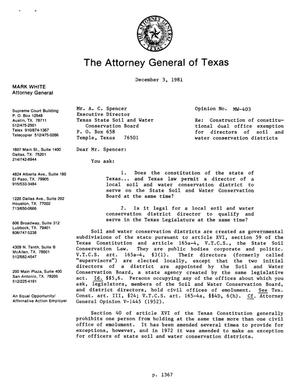 Texas Attorney General Opinion: MW-403