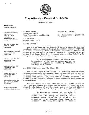 Texas Attorney General Opinion: MW-404