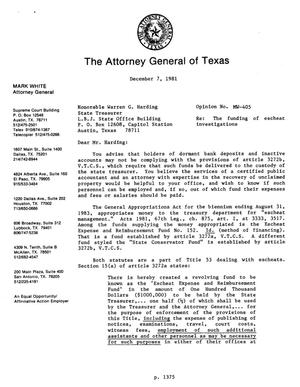 Texas Attorney General Opinion: MW-405