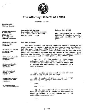 Texas Attorney General Opinion: MW-413