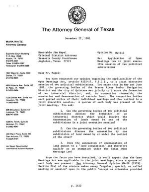 Texas Attorney General Opinion: MW-417