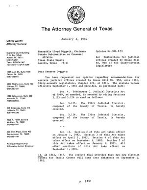 Texas Attorney General Opinion: MW-420