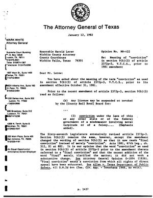 Texas Attorney General Opinion: MW-422
