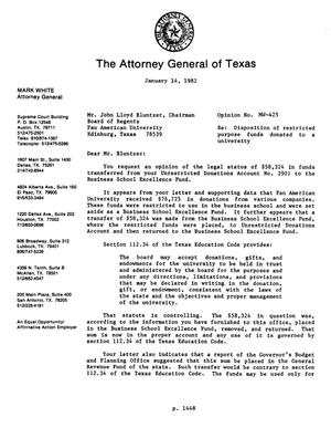 Texas Attorney General Opinion: MW-425