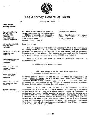 Texas Attorney General Opinion: MW-426