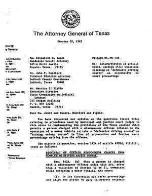 Texas Attorney General Opinion: MW-428