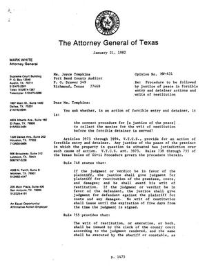 Texas Attorney General Opinion: MW-431