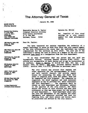 Texas Attorney General Opinion: MW-432