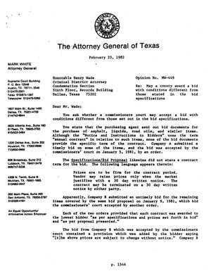 Texas Attorney General Opinion: MW-449