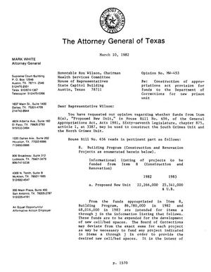 Texas Attorney General Opinion: MW-453