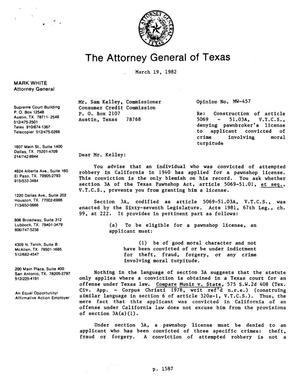 Texas Attorney General Opinion: MW-457