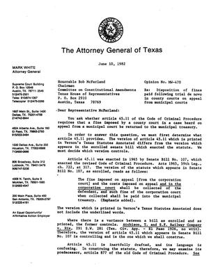 Texas Attorney General Opinion: MW-478