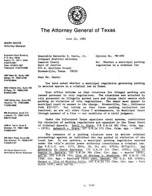 Texas Attorney General Opinion: MW-480