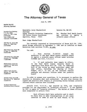 Texas Attorney General Opinion: MW-491