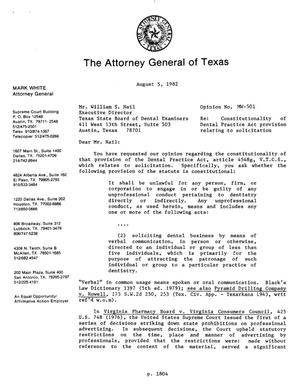 Texas Attorney General Opinion: MW-501