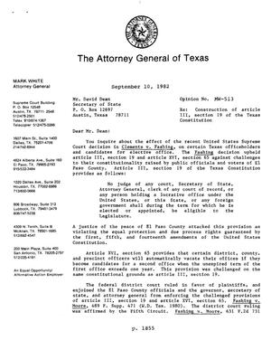 Texas Attorney General Opinion: MW-513