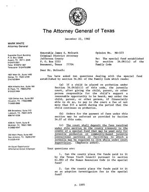 Primary view of object titled 'Texas Attorney General Opinion: MW-523'.