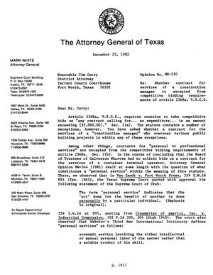 Texas Attorney General Opinion: MW-530