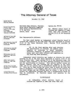 Texas Attorney General Opinion: MW-531