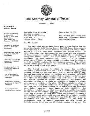 Texas Attorney General Opinion: MW-533
