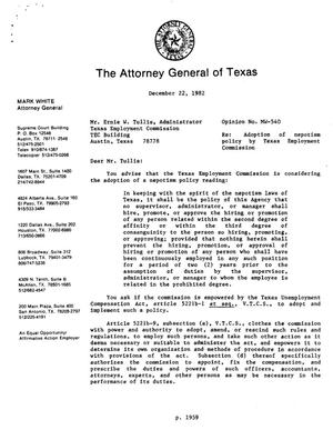 Texas Attorney General Opinion: MW-540