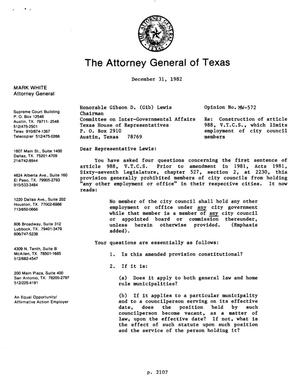 Texas Attorney General Opinion: MW-572