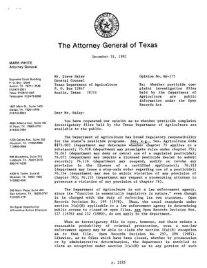 Texas Attorney General Opinion: MW-575