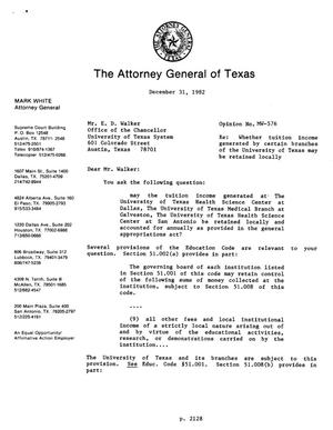 Texas Attorney General Opinion: MW-576