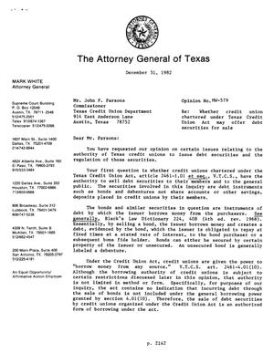 Texas Attorney General Opinion: MW-579