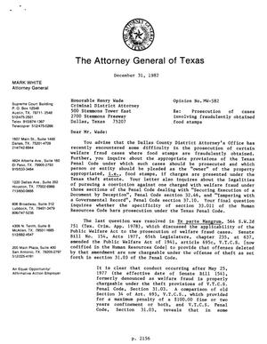 Texas Attorney General Opinion: MW-582