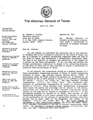 Texas Attorney General Opinion: JM-7