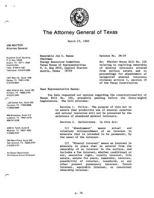 Texas Attorney General Opinion: JM-18