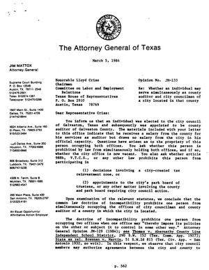 Texas Attorney General Opinion: JM-133