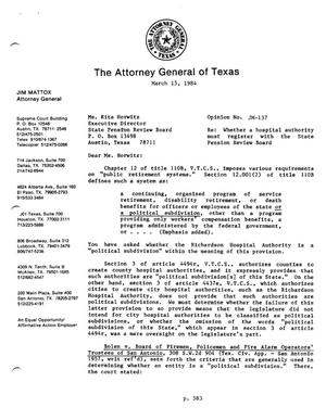 Primary view of object titled 'Texas Attorney General Opinion: JM-137'.
