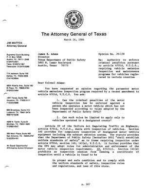 Texas Attorney General Opinion: JM-138