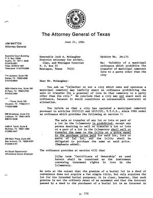 Primary view of object titled 'Texas Attorney General Opinion: JM-175'.