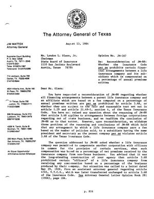 Texas Attorney General Opinion: JM-187