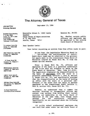 Texas Attorney General Opinion: JM-203
