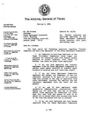 Texas Attorney General Opinion: JM-204